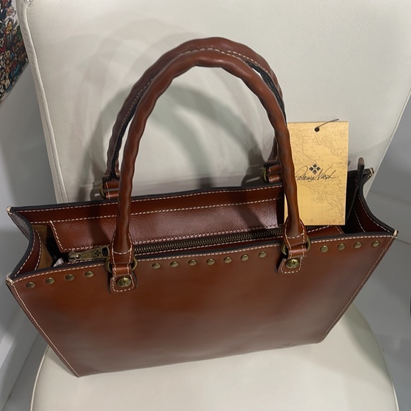 Patricia Nash Zancona Tan Leather Top Zip Closure Tote Bag - Picture 3 of 8